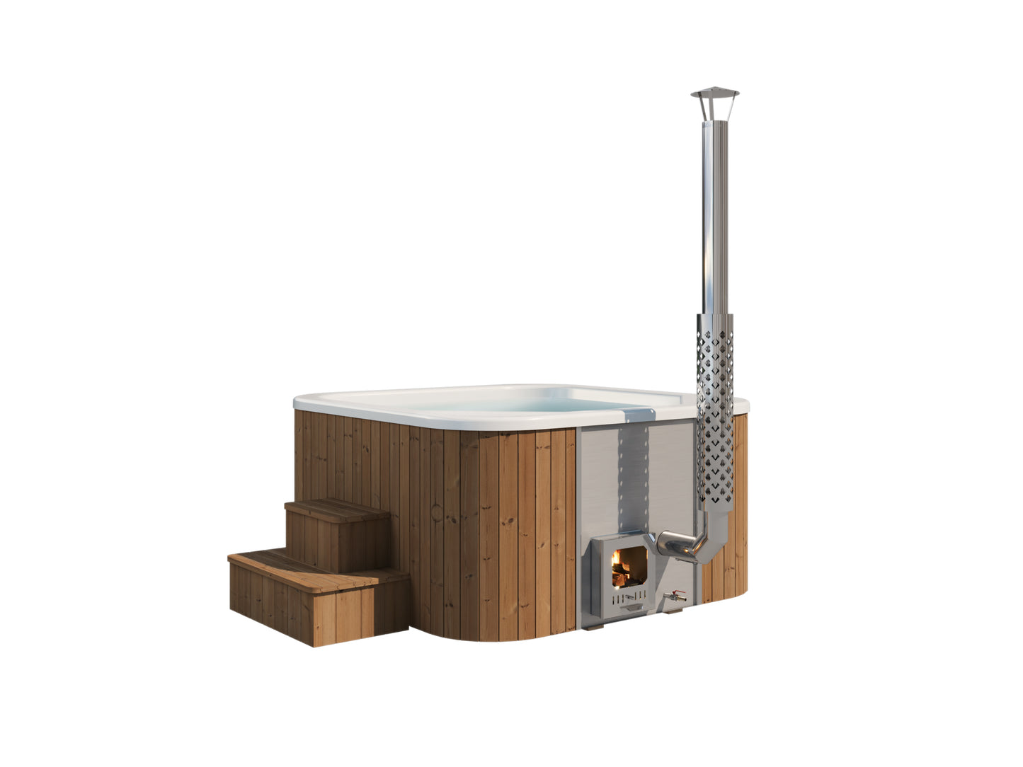 Hehku 1500 wood-fired hot tub showing moulded seating