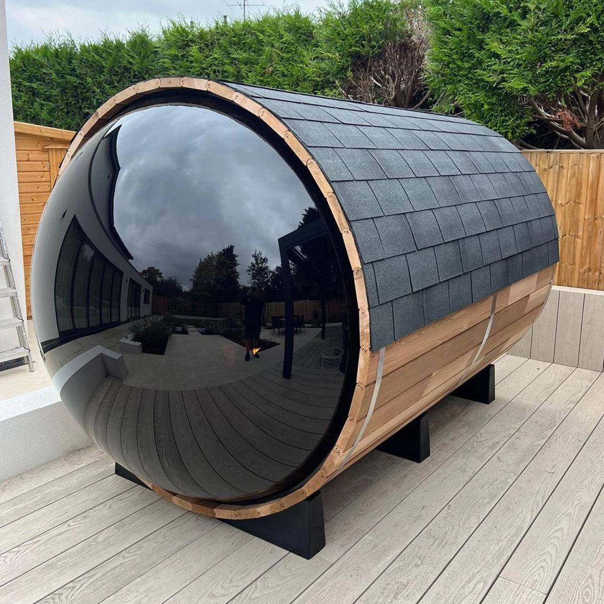 Vantage 1800 Barrel Sauna — 4 Person Outdoor Panoramic | Steam & Oak