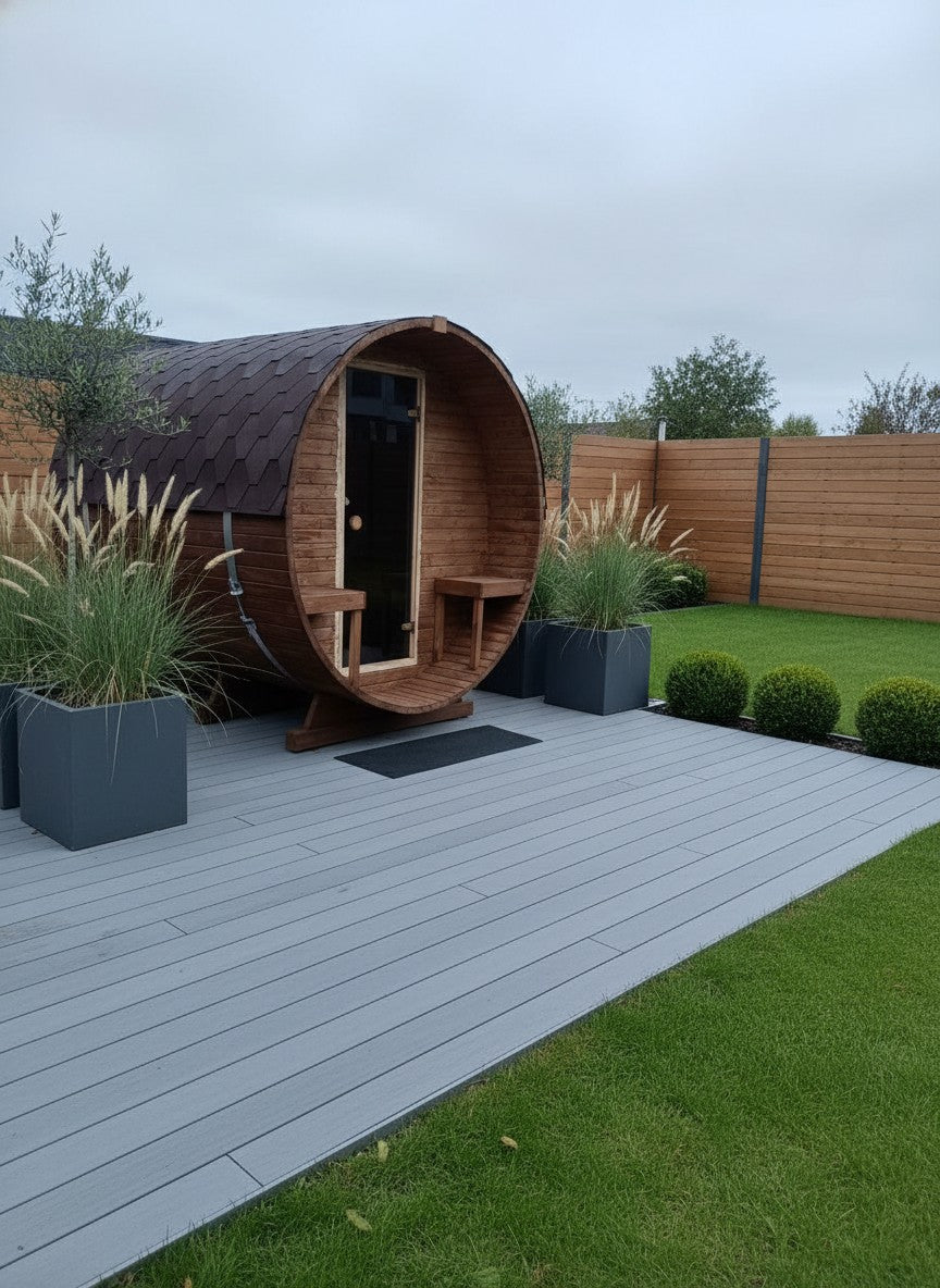 Steam & Oak Barrel Sauna 2.4m with Porch