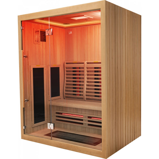 Angled exterior view of Retreat infrared sauna cabin (SRA200).