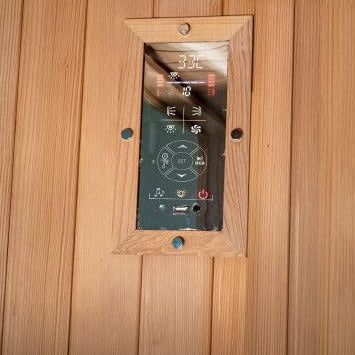 Touch control panel display inside Retreat infrared sauna (SRA200).